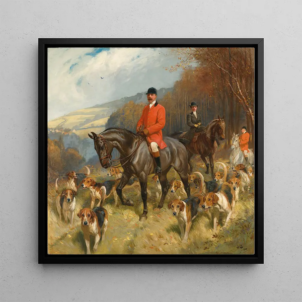 M. and Mrs. Lewis Priestman hunting with the Derwent Hills in a landscape - John Charlton — wall display of the artwork
