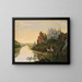 Landscape painting with castles and deer - M A Hall — framed artwork on a wall