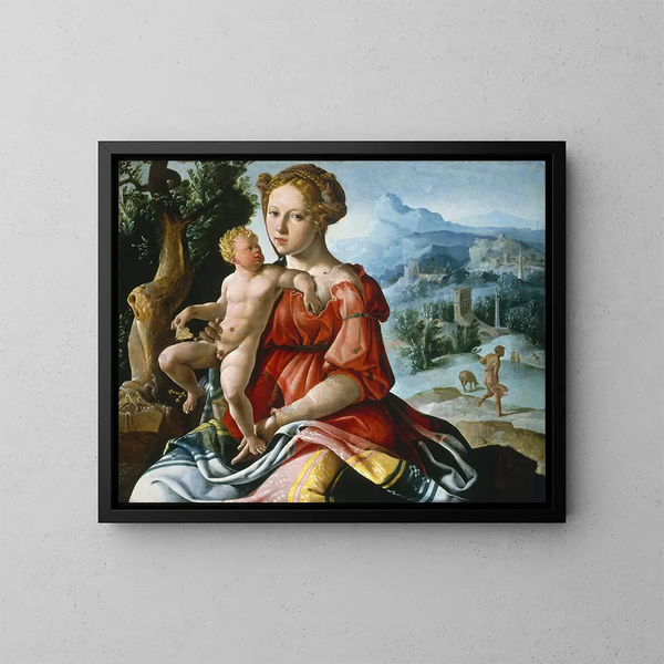 The Rest During the Flight into Egypt - Maarten van Heemskerck — framed artwork on a wall