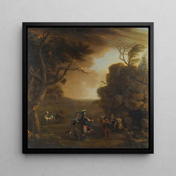 Macbeth and Banquo Painting with the Three Witches - John Wootton — framed artwork on a wall