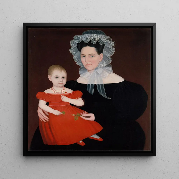 Madame Mayer et sa fille - Ammi Phillips — framed artwork on a wall