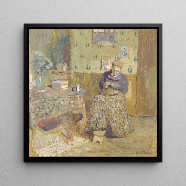 Madame Vuillard sewing - Édouard Vuillard — framed artwork on a wall