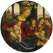 Madonna and Child Jesus with the Child Saint John the Baptist and Three Angels - workshop of Domenico Ghirlandaio — displayed in an interior