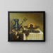 Nature morte avec un pichet, un citron, une tarte et une tasse nautilus sur un rebord en bois - Maerten Boelema de Stomme — framed artwork on a wall