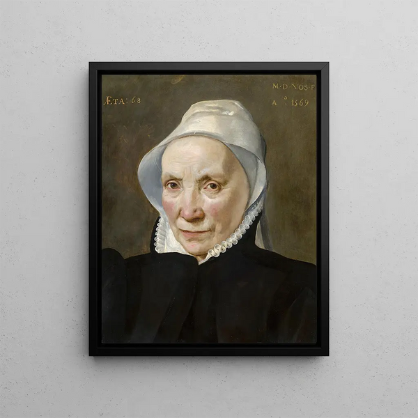 Portrait of an Old Woman - Maerten de Vos — framed artwork on a wall
