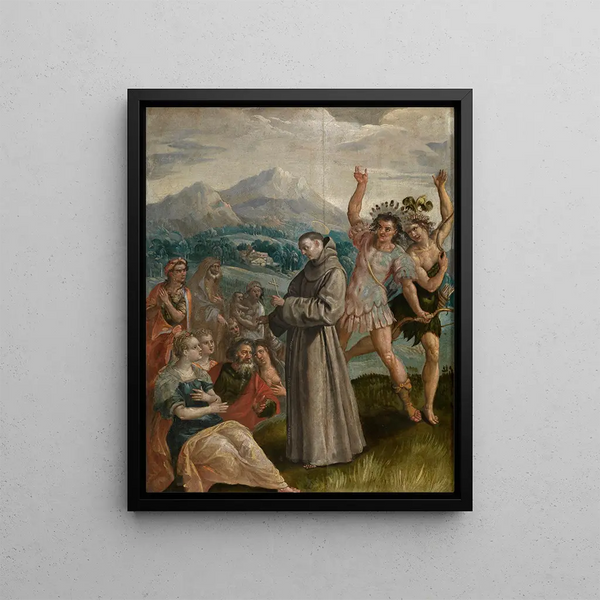Saint Didaque prêche aux îles Canaries - Maerten de Vos — framed artwork on a wall