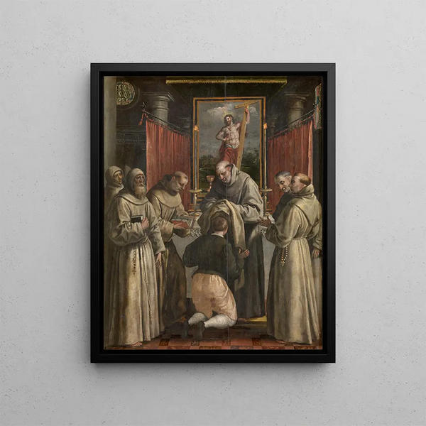 Saint Didaque receives the order robe - Maerten de Vos — framed artwork on a wall