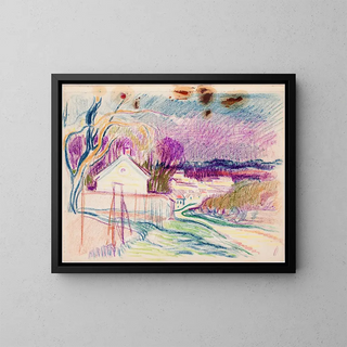Landscape of a Road with Houses - Magnus Enckell — framed artwork on a wall