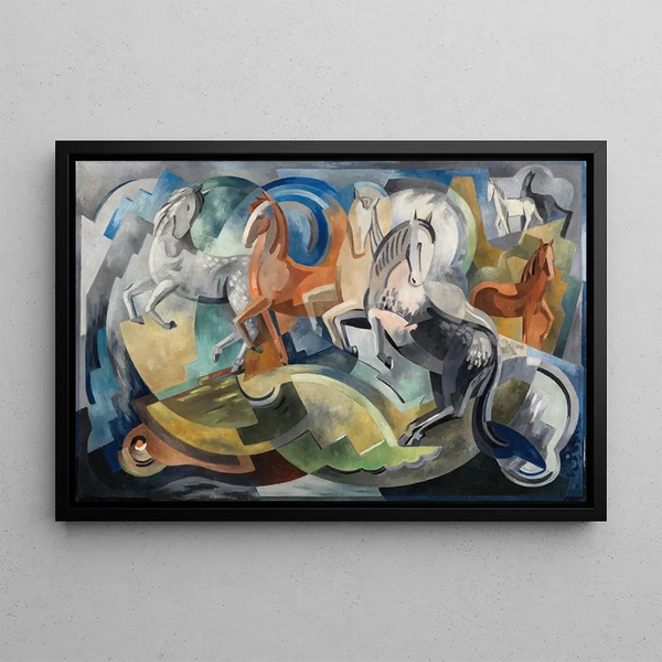 Horses of Achill - Mainie Jellett — framed artwork on a wall
