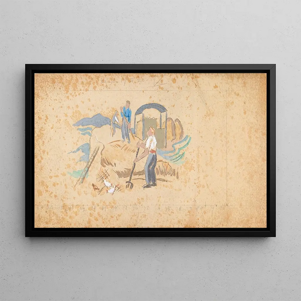 Farmworkers making hay - Mainie Jellett — framed artwork on a wall