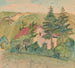 House between trees against a hillside background - Sofija Paraszczuk — artwork view