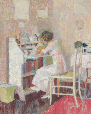 Malcolm Drummond - Girl sitting at a writing table.webp