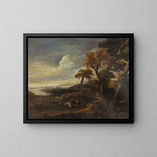 Romantic landscape painting - Style of Giuseppe Zais — framed artwork on a wall
