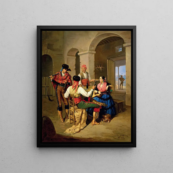 Scene in a country inn - Manuel Cabral Aguado Bejarano — framed artwork on a wall
