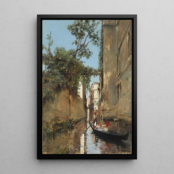 Ladies in a Gondola in Venice - Manuel Ramírez Ibáñez — framed artwork on a wall