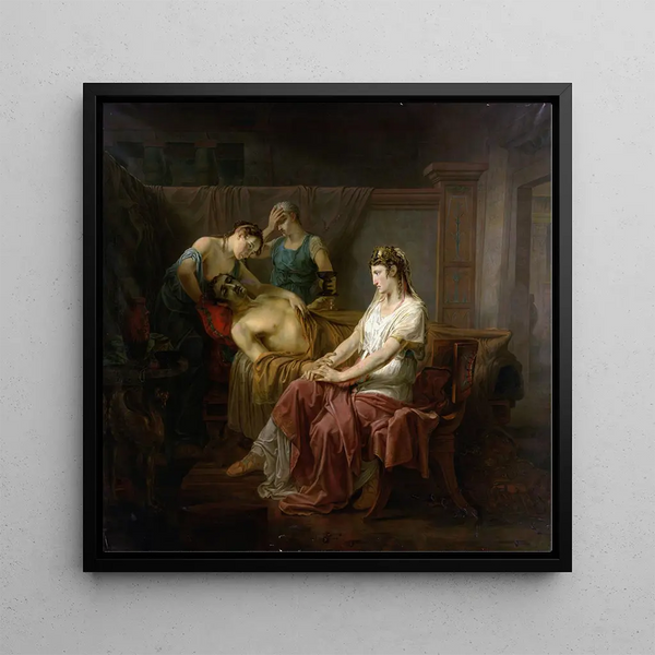 Marc Antoine mortally wounded with Cleopatra - Louis Moritz — framed artwork on a wall
