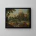 Landscape with Soldiers and Dogs near a River, a City in the Distance - Marcantonio Sardi — framed artwork on a wall