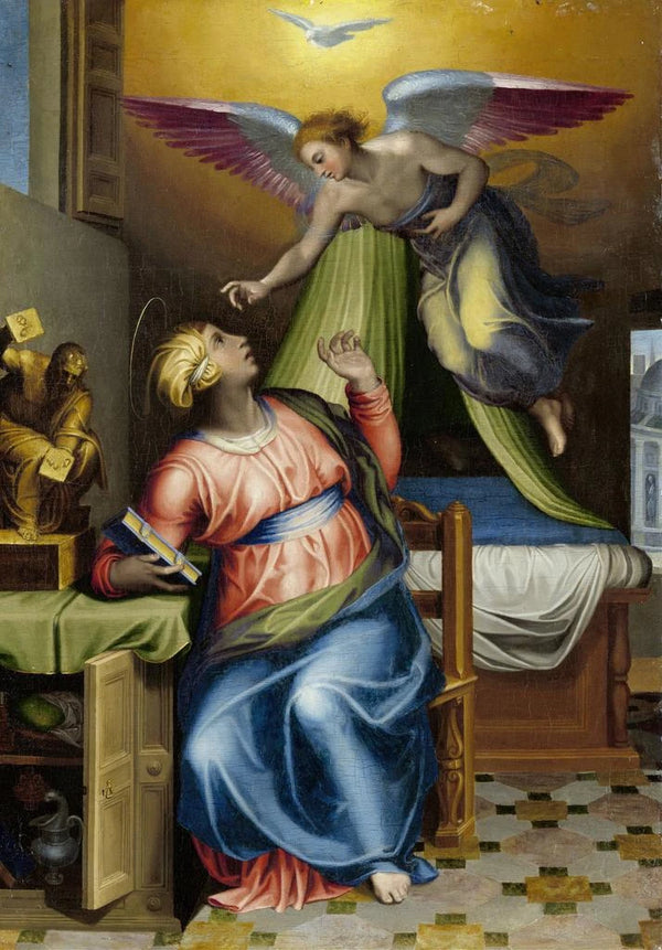 Annunciation to the Virgin - Marcello Venusti — framed artwork on a wall