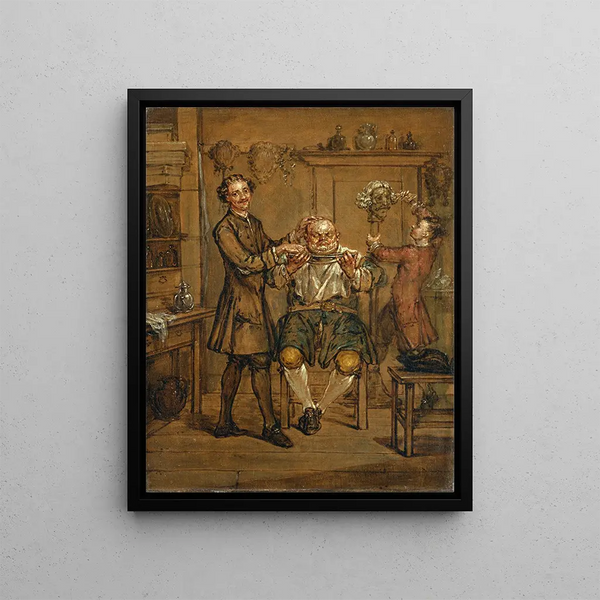 The Barber - Marcellus Laroon the Younger — framed artwork on a wall