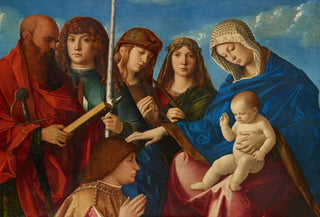 Virgin and Child Painting Blessing a Kneeling Donor with Four Saints - Marco Bello — artwork view