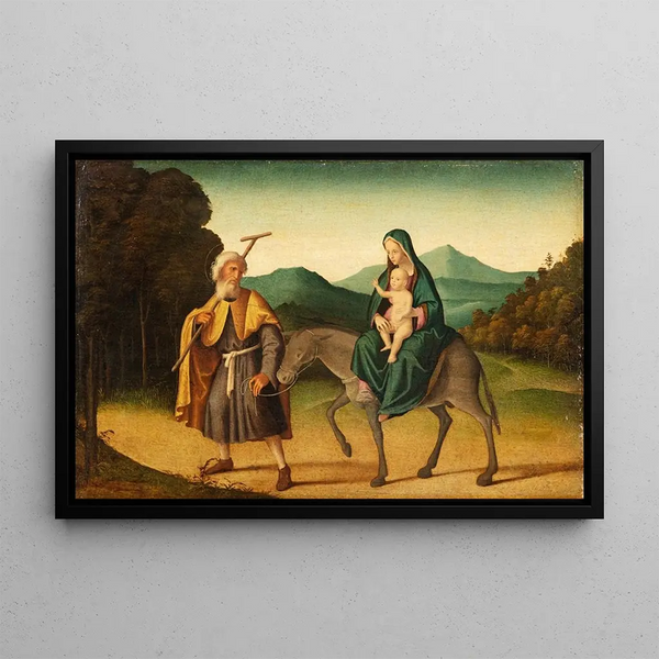 The Flight into Egypt - Marco Palmezzano — framed artwork on a wall