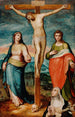 The Christ on the Cross with Saints Mary, John the Evangelist, and Catherine of Siena - Marco Pino — framed artwork on a wall