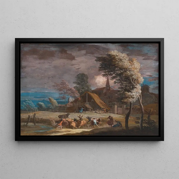 Stormy Landscape Painting - Marco Ricci — framed artwork on a wall