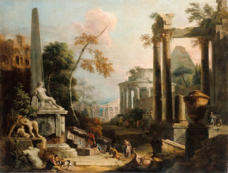 Landscape with Classical Ruins and Figures - Marco Ricci — artwork view