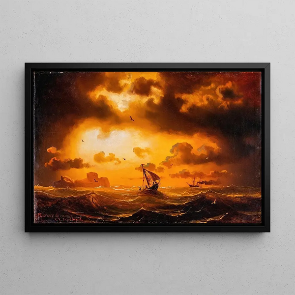 Sunset over the sea - Marcus Larson — framed artwork on a wall
