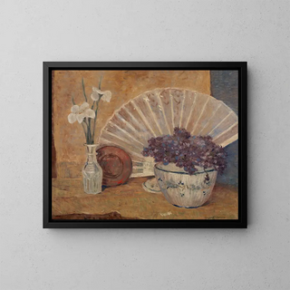 Fan and Violets - Margaret F Spencer — framed artwork on a wall