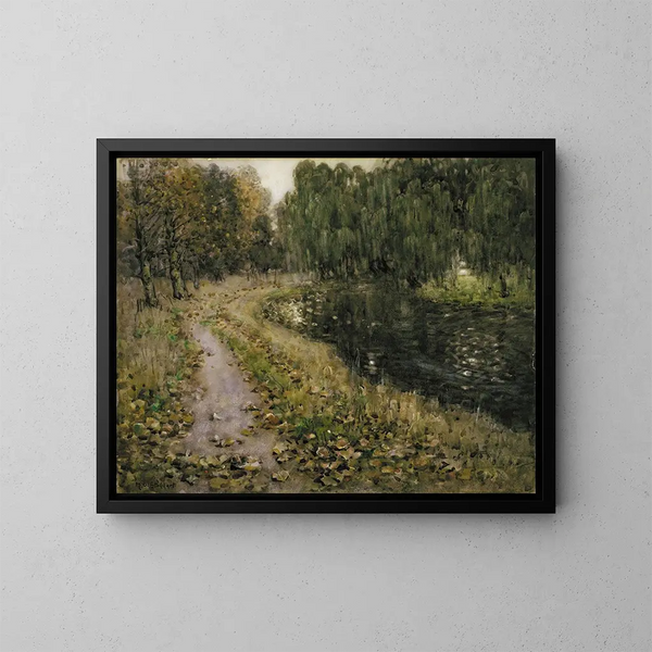 Autumn by the riverside - Margaret Stoddart — framed artwork on a wall