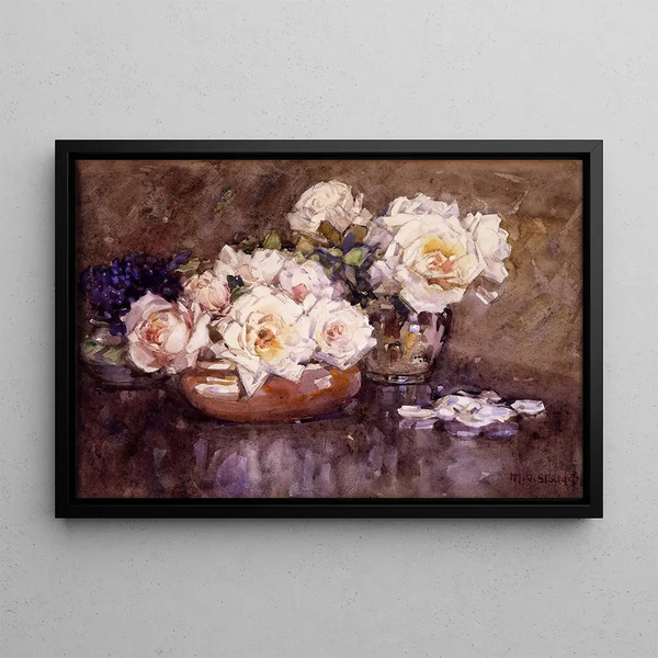 Roses blanches - Margaret Stoddart — framed artwork on a wall