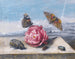 Still life with insects around a rose on a stone ledge - Margareta de Heer — artwork view