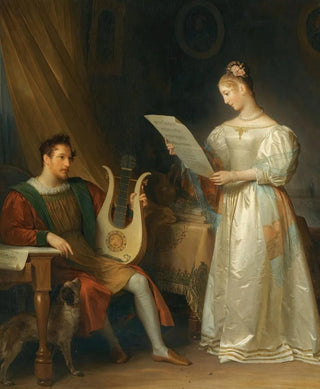 Marguerite Grard - Interior With A Man Holding A Lyre And A Woman With A Music Score.webp