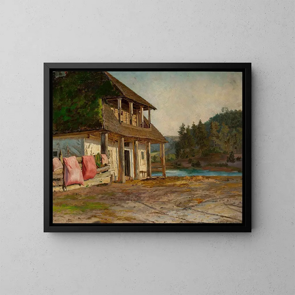 Wooden House Painting - Maria Kazanowska — framed artwork on a wall
