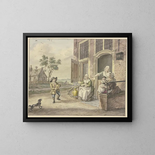 Boy from Savoy dancing in front of a house - Maria Margaretha la Fargue — framed artwork on a wall