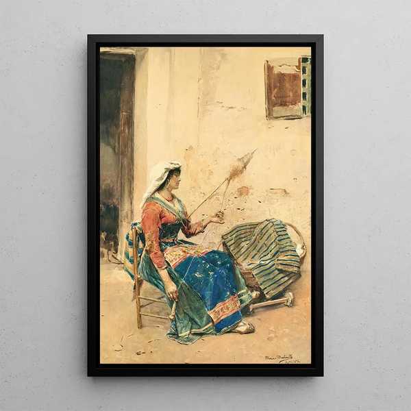 An Italian spinner in traditional costume - Maria Martinetti — framed artwork on a wall