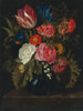 Nature morte de roses, d'œillets, d'une tulipe et d'autres fleurs dans un vase en verre - Maria van Oosterwijck — artwork view