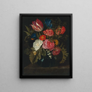 Maria van Oosterwijck - Still Life Of Roses Carnations A Tulip And Other Flowers In A Glass Vase.webp