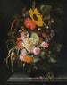 Nature morte de roses, d'œillets, de soucis et d'autres fleurs avec un tournesol et de l'herbe rayée - Maria van Oosterwijck — artwork view