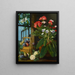 a Still life with potted flowers and fruits - Marian Chase — framed artwork on a wall