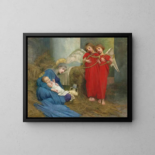 angels entertaining the Child Jesus - Marianne Stokes — framed artwork on a wall