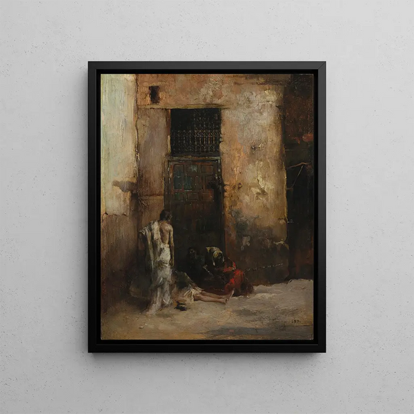 Mendiants près d'une porte - Mariano Fortuny Marsal — framed artwork on a wall