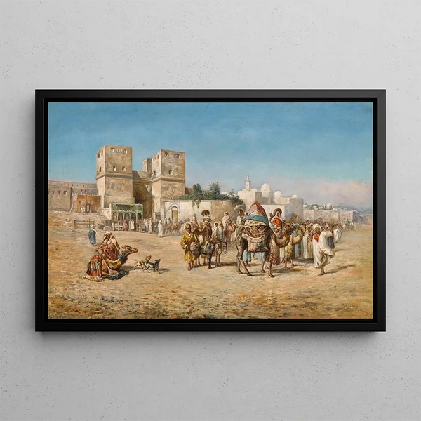 Caravan departing from Bab al-Nasr Cairo - Mariano de Franceschi — framed artwork on a wall