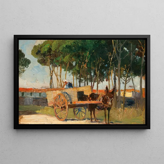A donkey cart in a southern landscape - Marie Egner — framed artwork on a wall