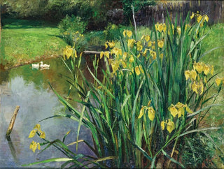 Yellow Irises by a Pond - Marie Egner — artwork view