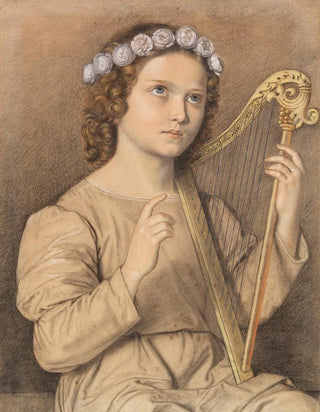 Marie Ellenrieder - Blumenbekrnztes Mdchen mit Harfe Heilige Ccilie.webp