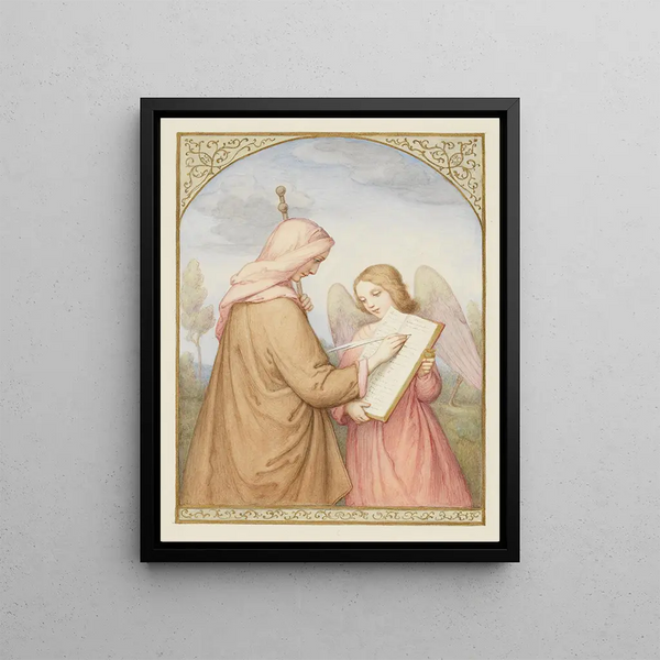 La pèlerine s'inscrivant dans le livre de Dieu tenu par un ange - Marie Ellenrieder — framed artwork on a wall