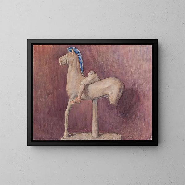 Hest with rider - Marie Henriques — framed artwork on a wall