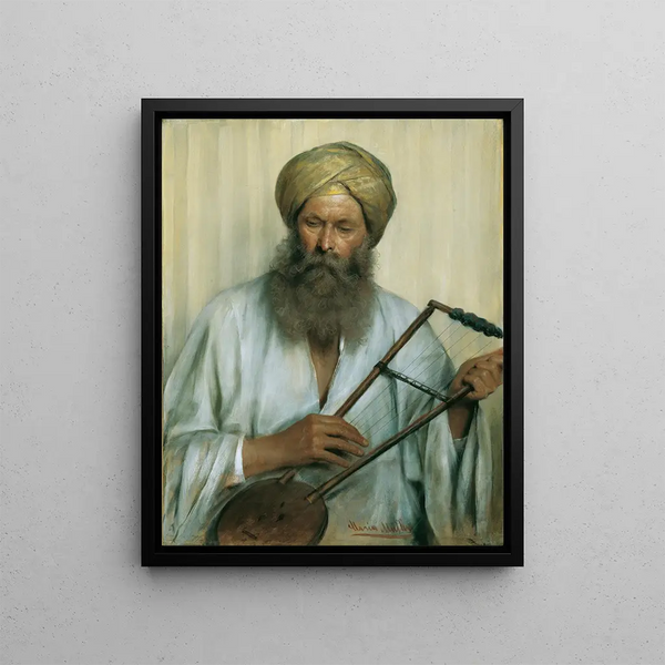 Oriental painting with white caftan and yellow turban - Marie Müller — framed artwork on a wall
